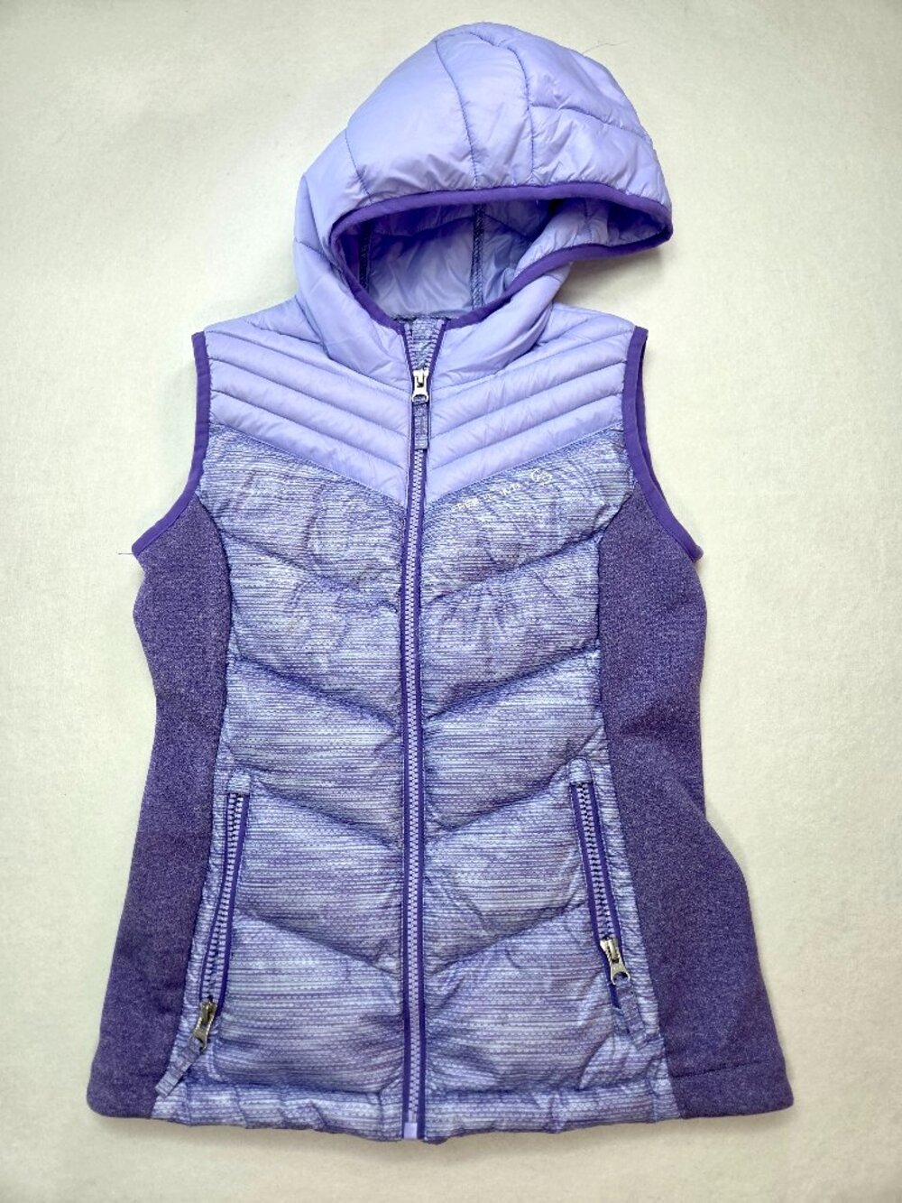 Free Country Girls M 10/12 Purple Hooded Down Puffer Vest Hybrid Activewear